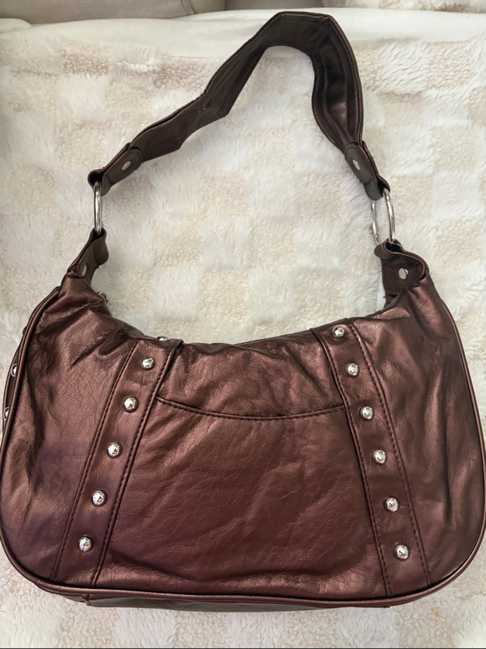 Women's Metallic Brown Shoulder Bag with Stud Accents